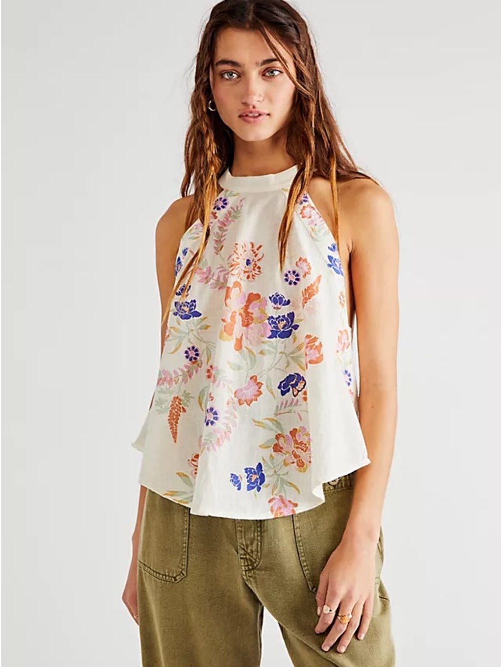 Free People Emily Printed Floral Halter Tank